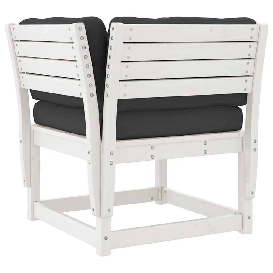 Salon de jardin 5 pcs avec coussins blanc bois massif de pin - 6