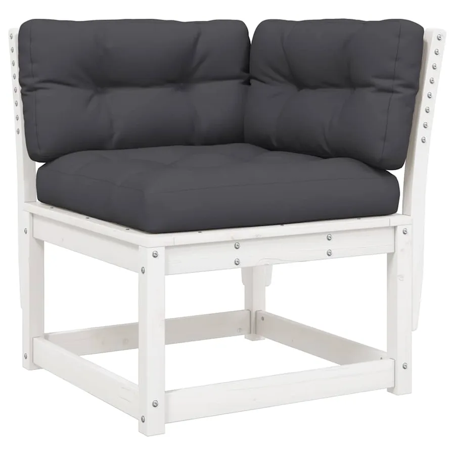 Salon de jardin 5 pcs avec coussins blanc bois massif de pin - 5