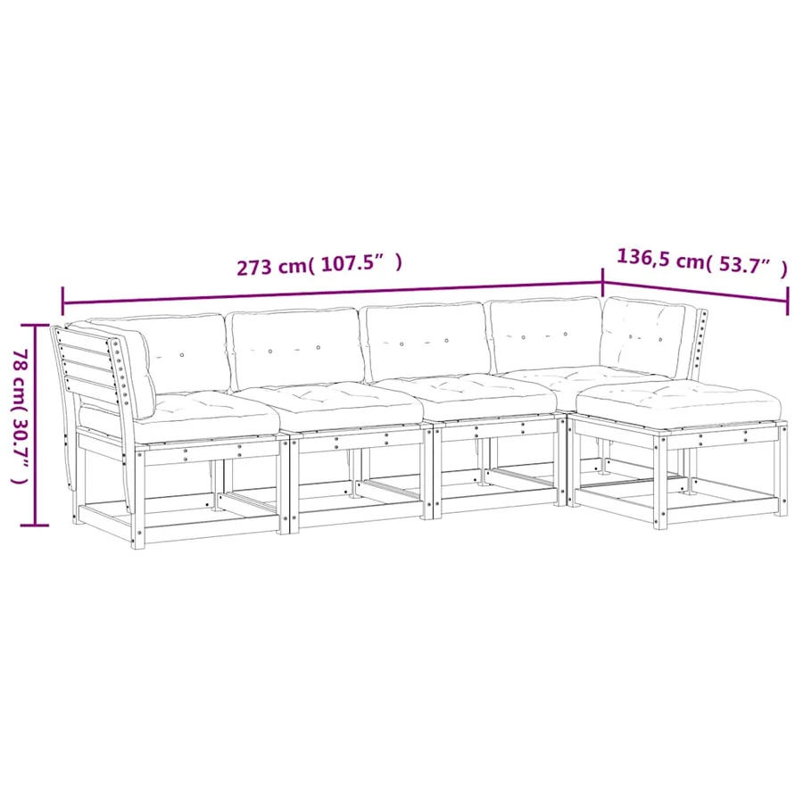 Salon de jardin 5 pcs avec coussins blanc bois massif de pin - 9