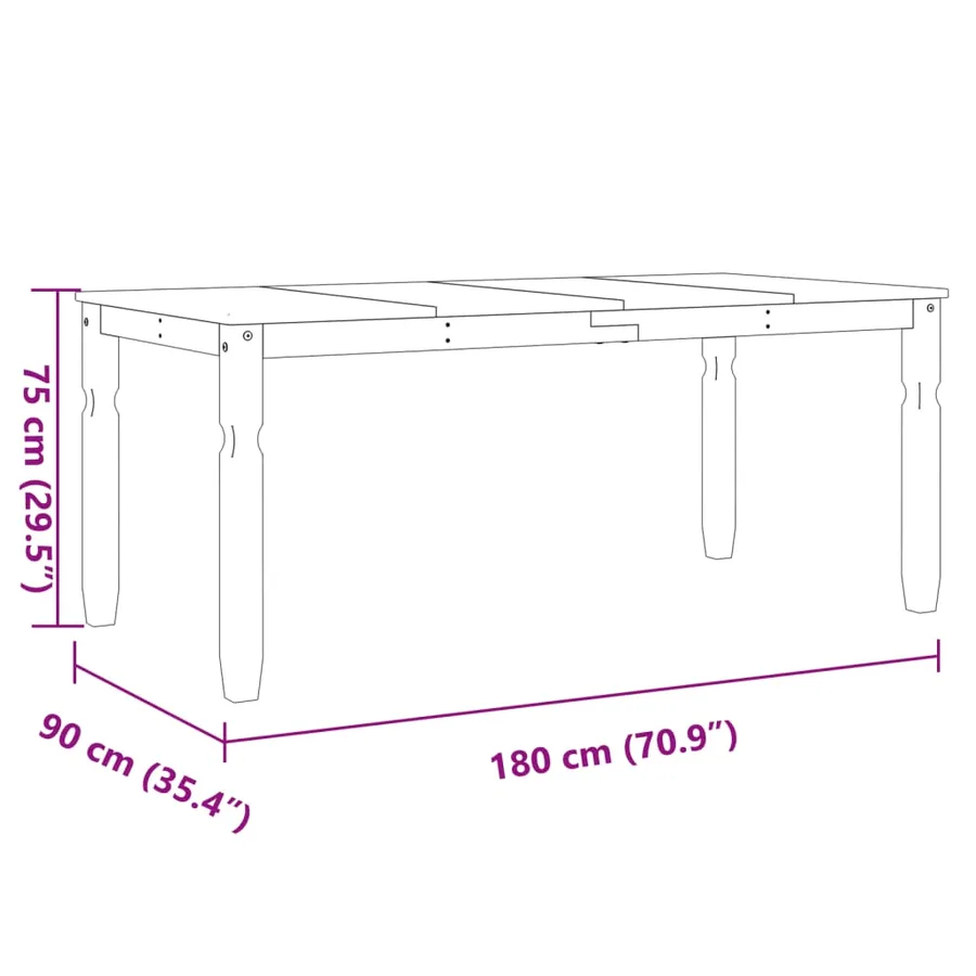 Table à manger Corona 180x90x75 cm bois massif de pin - 8