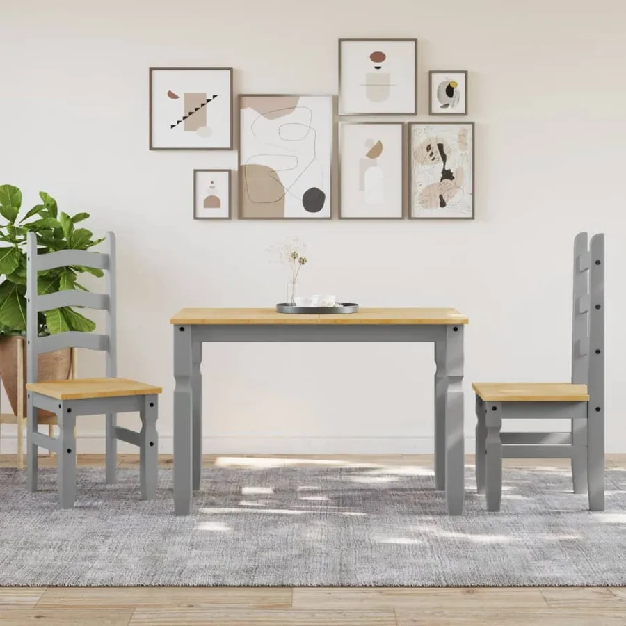 Table à manger Corona gris 112x60x75 cm bois massif de pin - 3