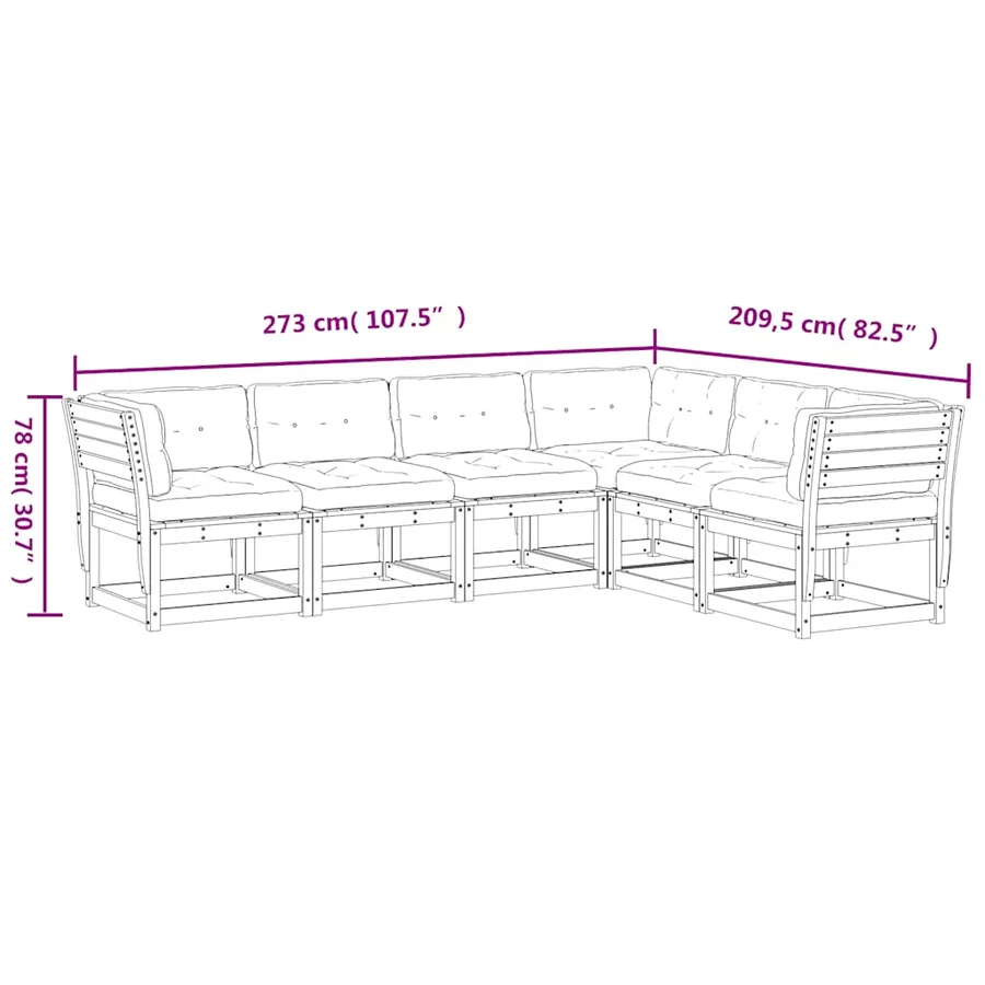 Salon de jardin 6 pcs avec coussins cire marron bois pin massif - 8