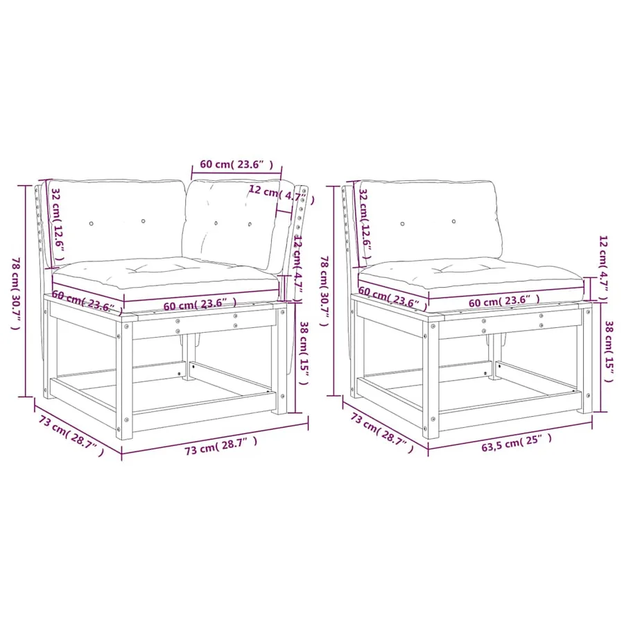 Salon de jardin 6 pcs avec coussins cire marron bois pin massif - 9