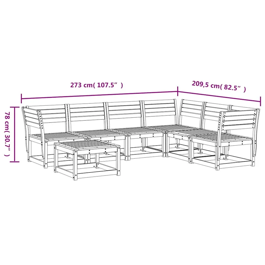 Salon de jardin 7 pcs Blanc Bois de pin massif - 8