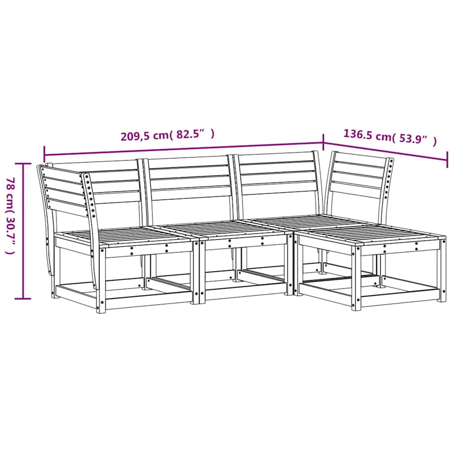Salon de jardin 4 pcs cire marron bois de pin massif - 8