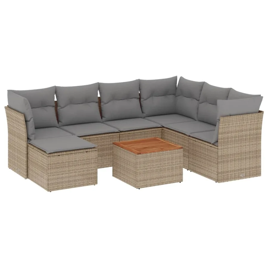 Salon de jardin avec coussins 8pcs mélange beige résine tressée - 2