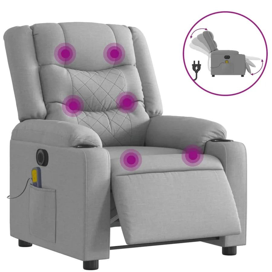 Fauteuil de massage inclinable électrique gris clair tissu - 2