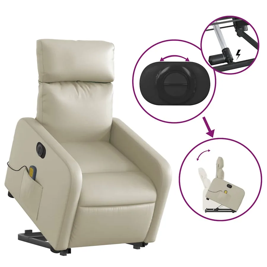 Fauteuil inclinable de massage électrique crème similicuir - 11