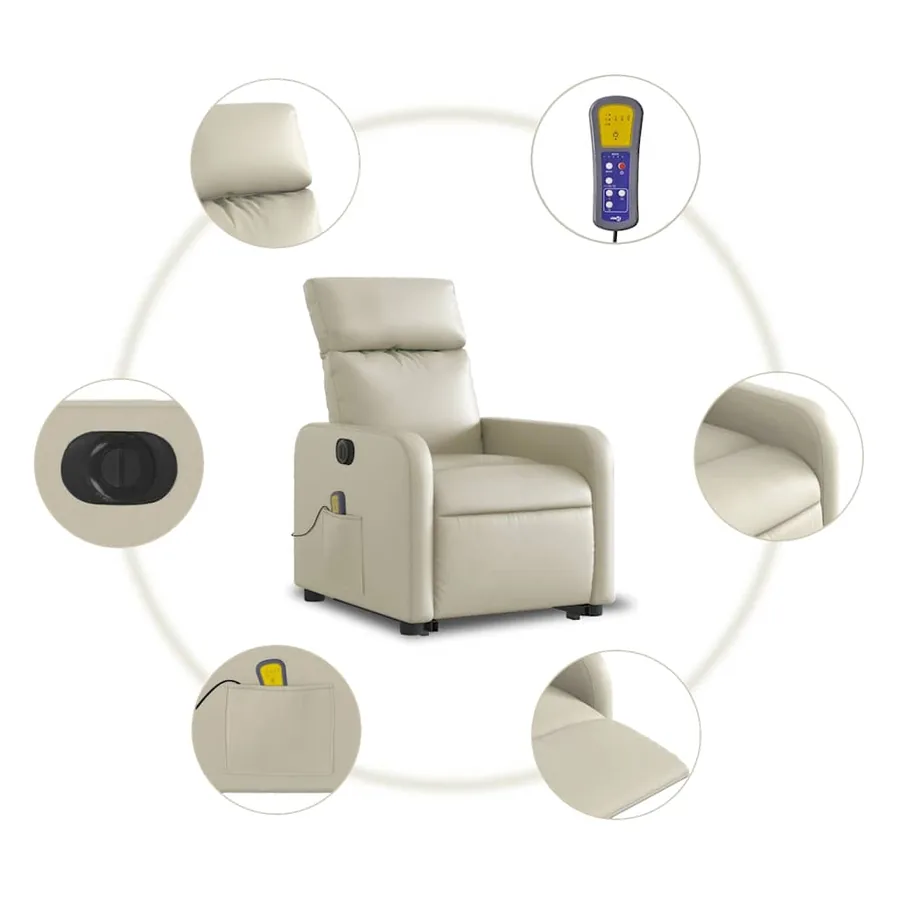 Fauteuil inclinable de massage électrique crème similicuir - 8