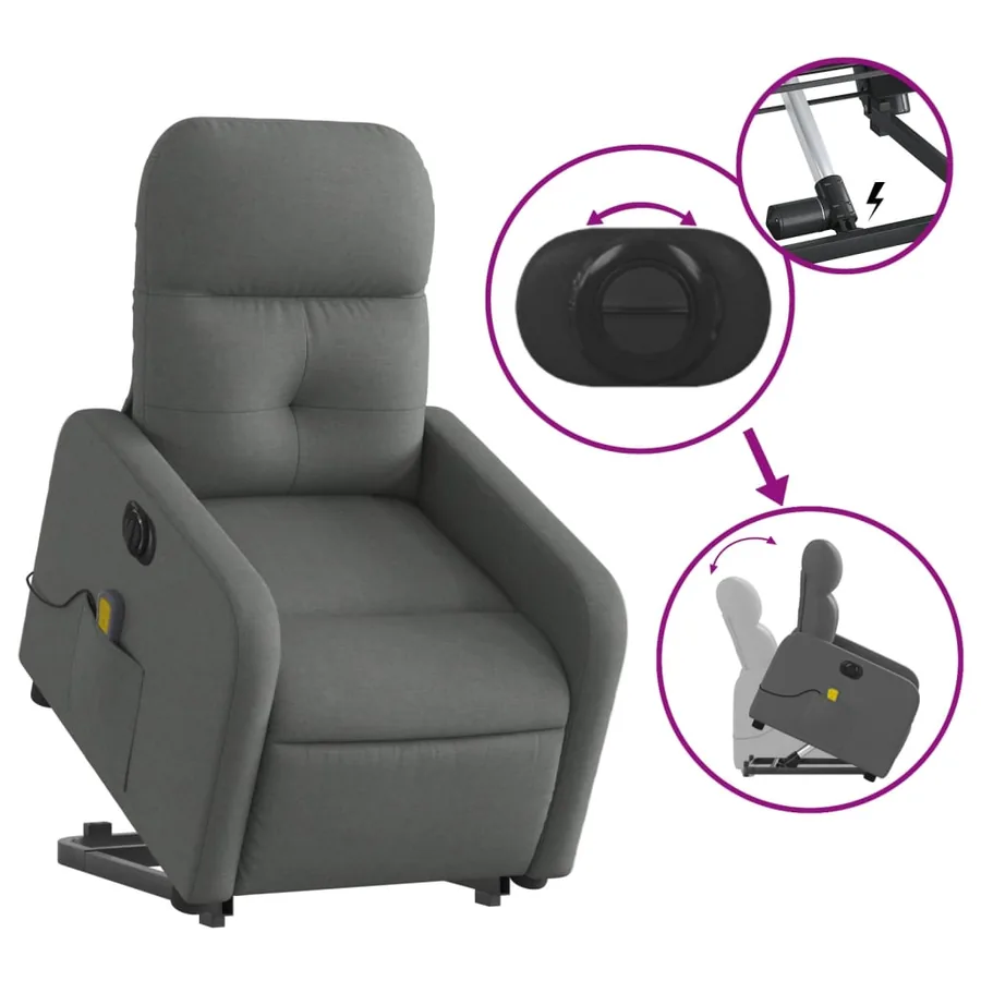 Fauteuil inclinable de massage électrique Gris foncé Tissu - 10