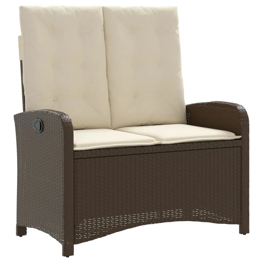 Banc inclinable de jardin avec coussins marron résine tressée - 2