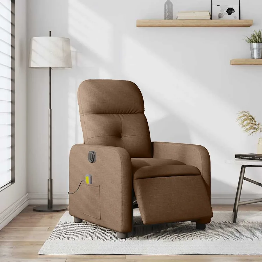 Fauteuil inclinable de massage électrique marron tissu - 15