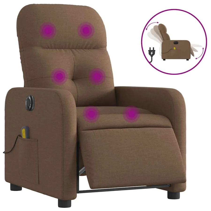 Fauteuil inclinable de massage électrique marron tissu - 2