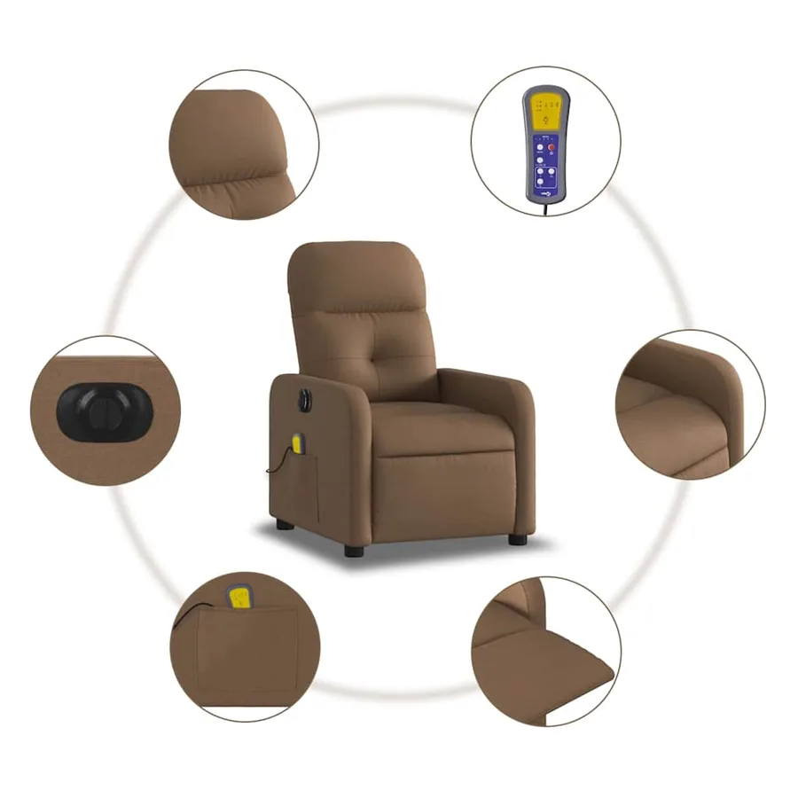Fauteuil inclinable de massage électrique marron tissu - 8