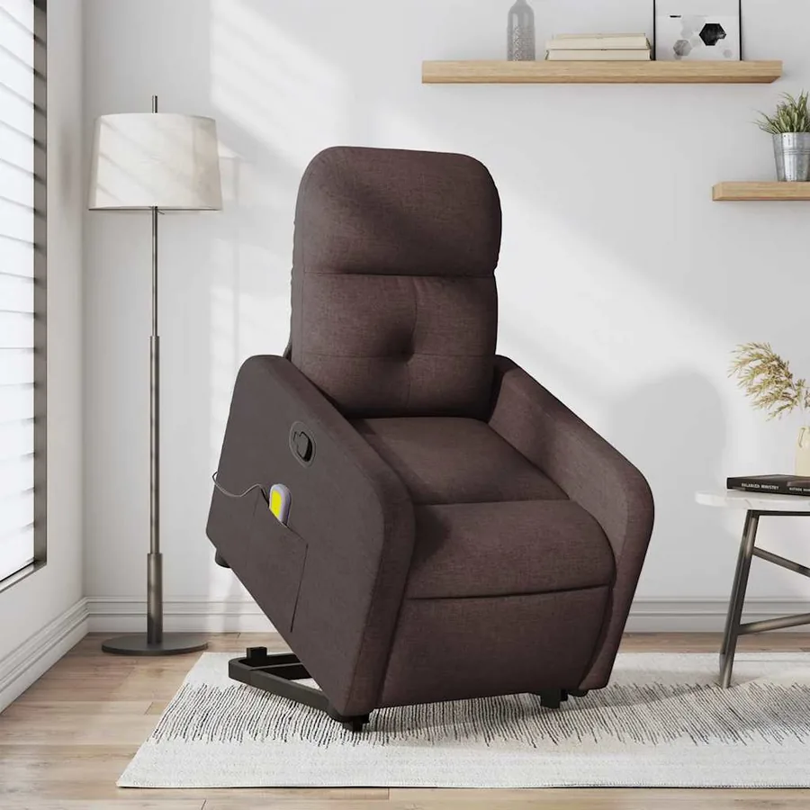 Fauteuil inclinable de massage Marron foncé Tissu - 15