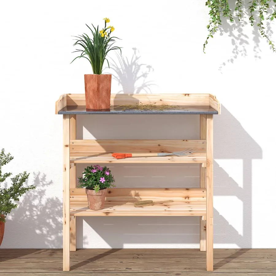 Table à plantes avec étagères 78x38x82,5cm bois de sapin solide - 3