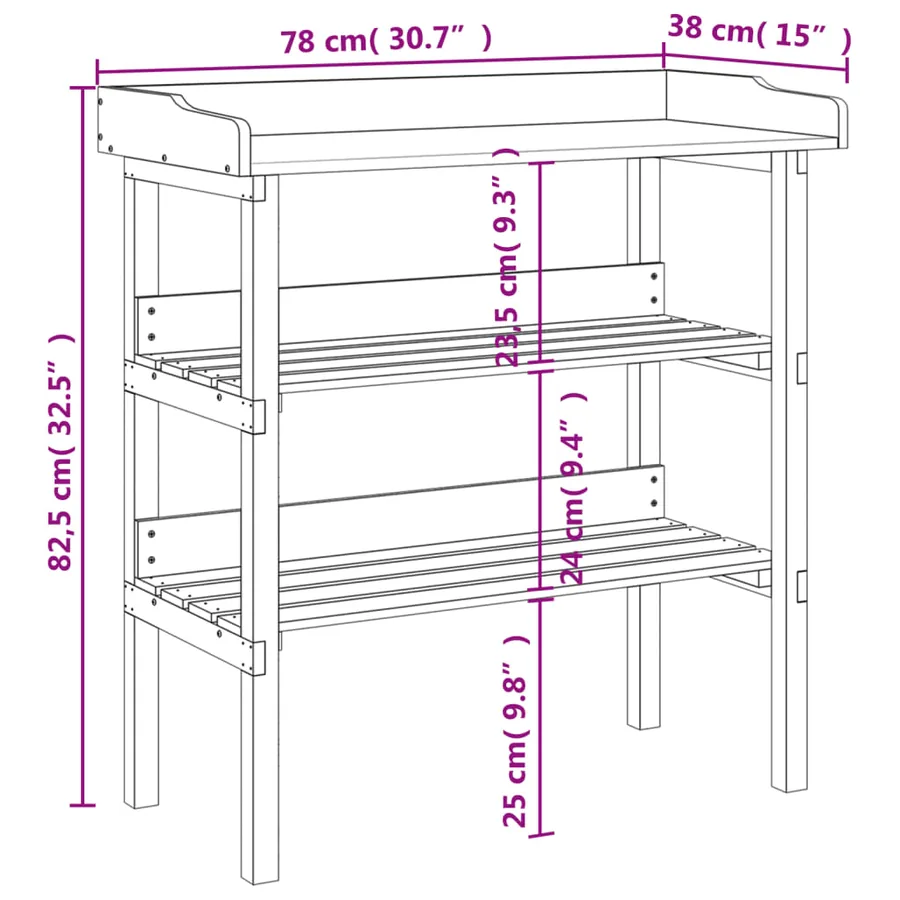 Table à plantes avec étagères 78x38x82,5cm bois de sapin solide - 9