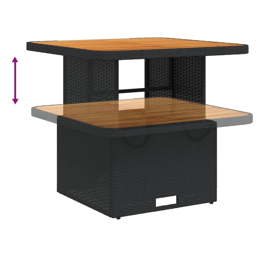 Table de jardin noir 80x80x71 cm résine tressée et bois acacia - 4