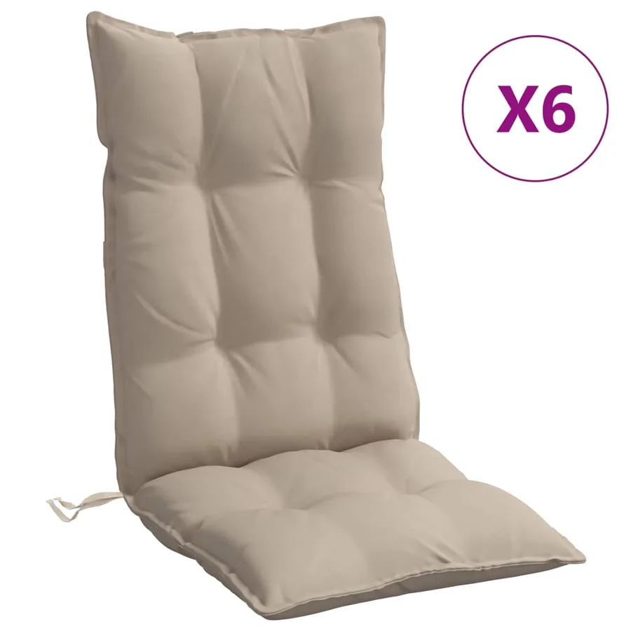 Coussins de chaise à dossier haut lot de 6 taupe tissu oxford - 2