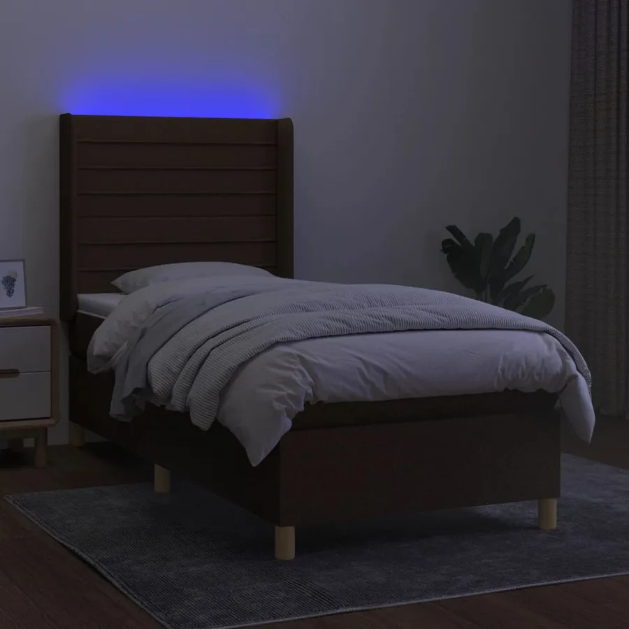 Sommier à lattes de lit matelas LED Marron foncé 90x200cm Tissu - 3
