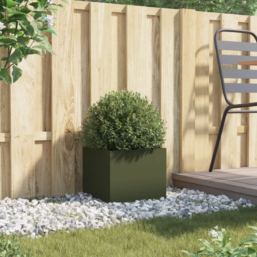 Jardinière vert olive 32x30x29 cm acier - 3