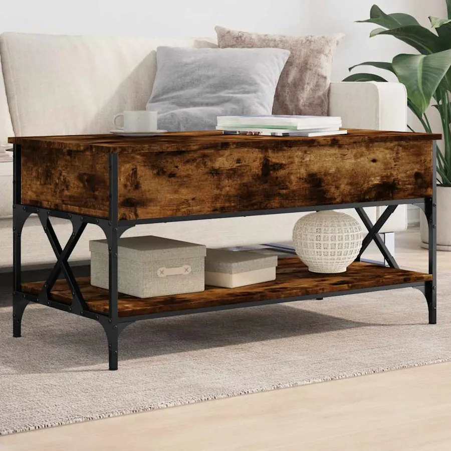 Table basse chêne fumé 100x50x50 cm bois d'ingénierie et métal