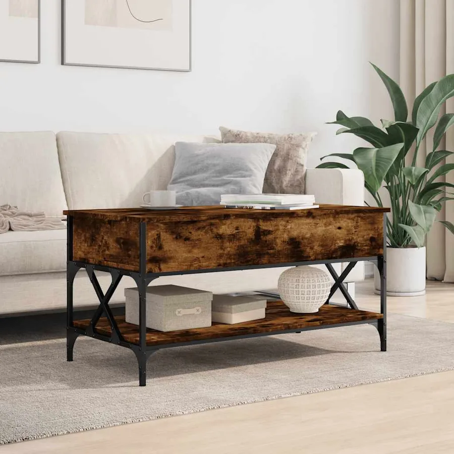 Table basse chêne fumé 100x50x50 cm bois d'ingénierie et métal - 3