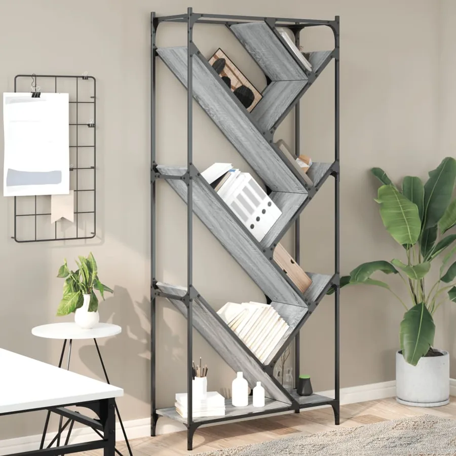 Bibliothèque sonoma gris 79x30x180 cm bois ingénierie et métal