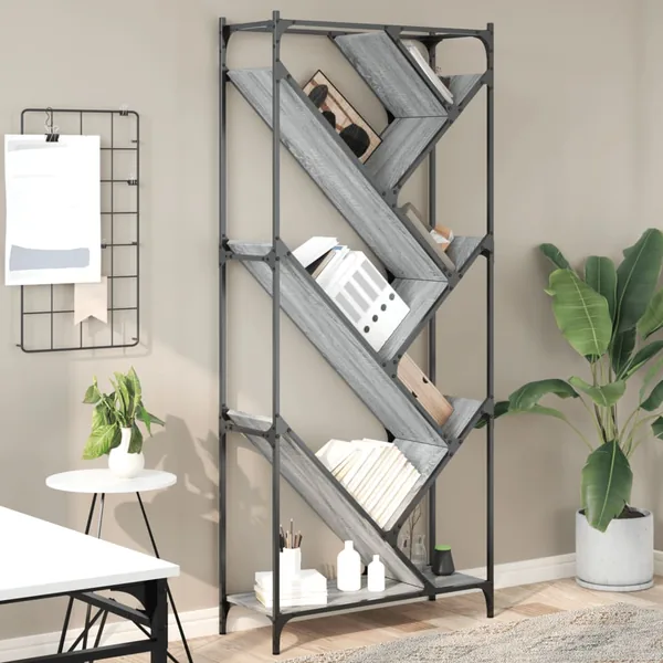 Bibliothèque sonoma gris 79x30x180 cm bois ingénierie et métal