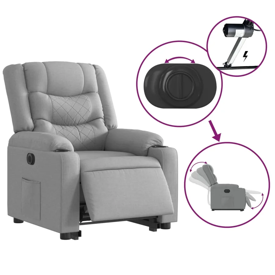 Fauteuil inclinable électrique gris clair tissu - 6