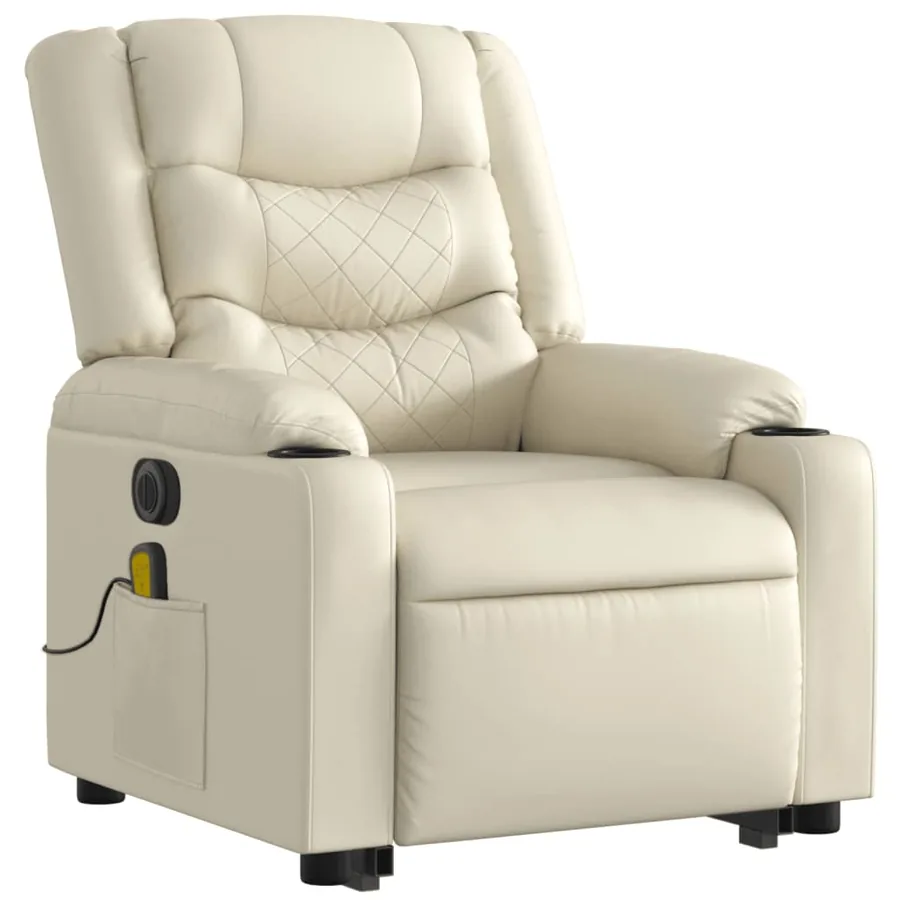 Fauteuil inclinable de massage électrique crème similicuir - 4