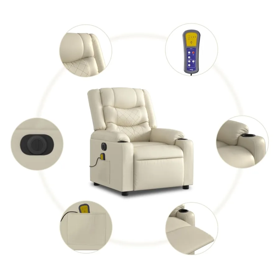 Fauteuil inclinable de massage électrique crème similicuir - 8