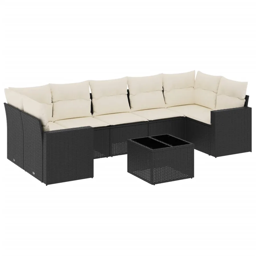 Salon de jardin 8 pcs avec coussins noir résine tressée - 2