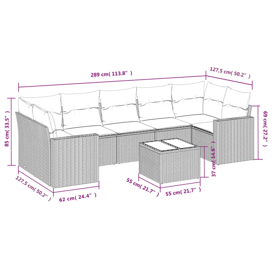 Salon de jardin 8 pcs avec coussins noir résine tressée - 3