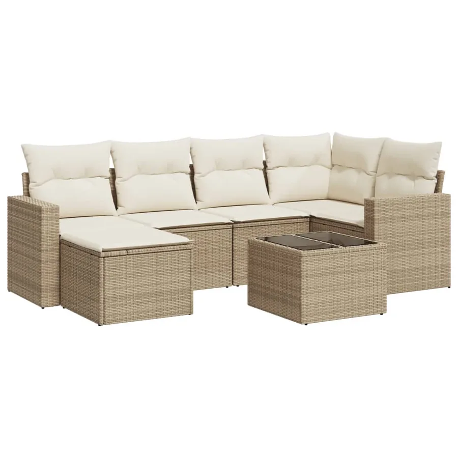 Salon de jardin avec coussins 7 pcs beige résine tressée - 2