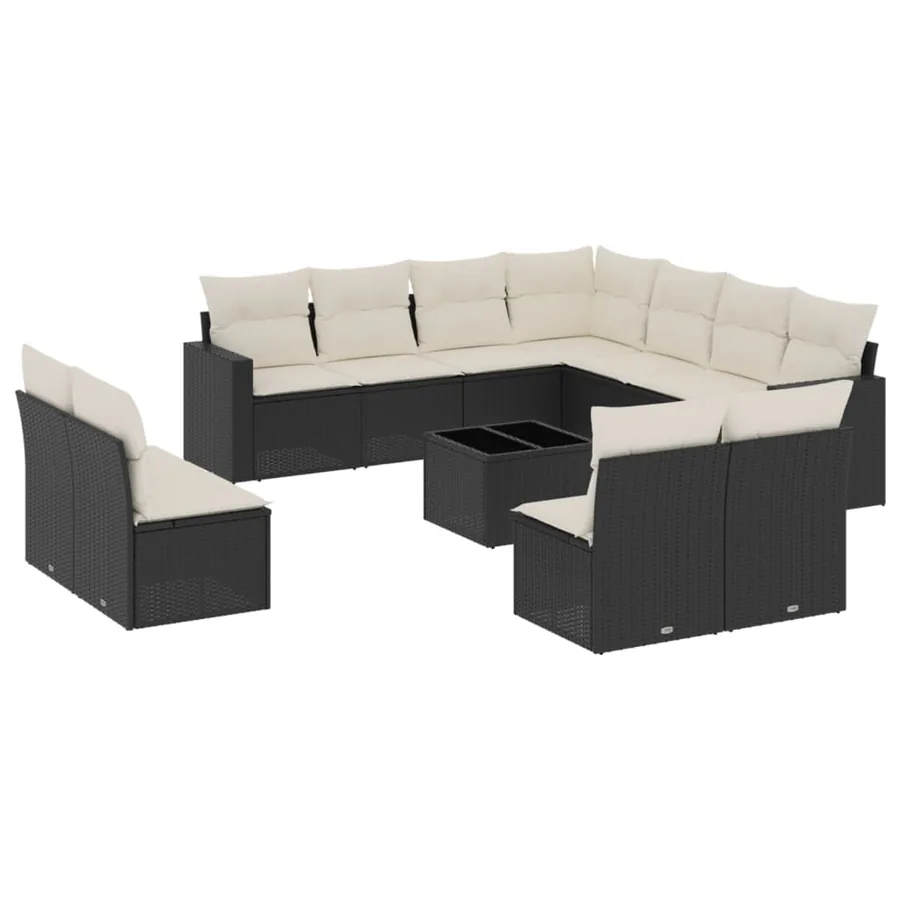 Salon de jardin 12 pcs avec coussins noir résine tressée - 2