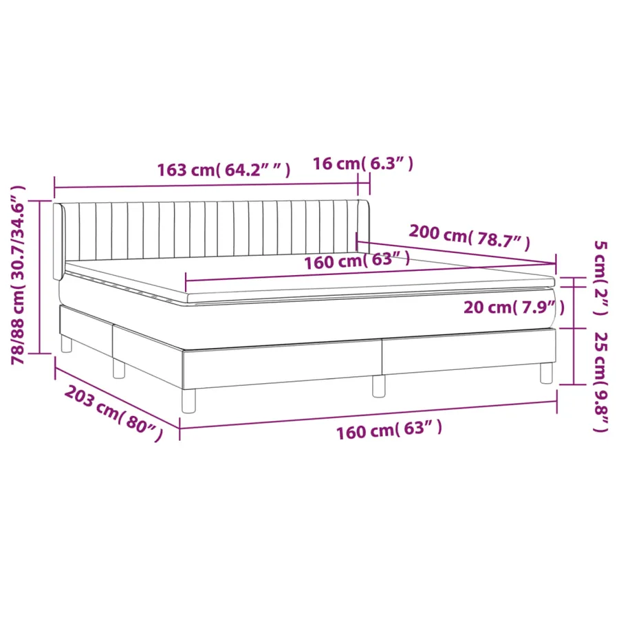 Sommier à lattes de lit avec matelas Gris foncé 160x200cm Tissu - 7