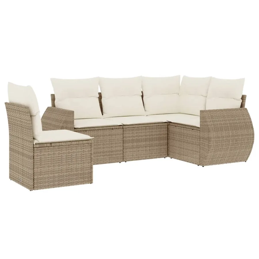 Salon de jardin avec coussins 5 pcs beige résine tressée - 2
