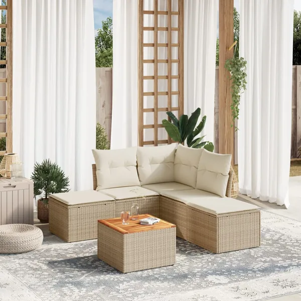 Salon de jardin avec coussins 6 pcs beige résine tressée