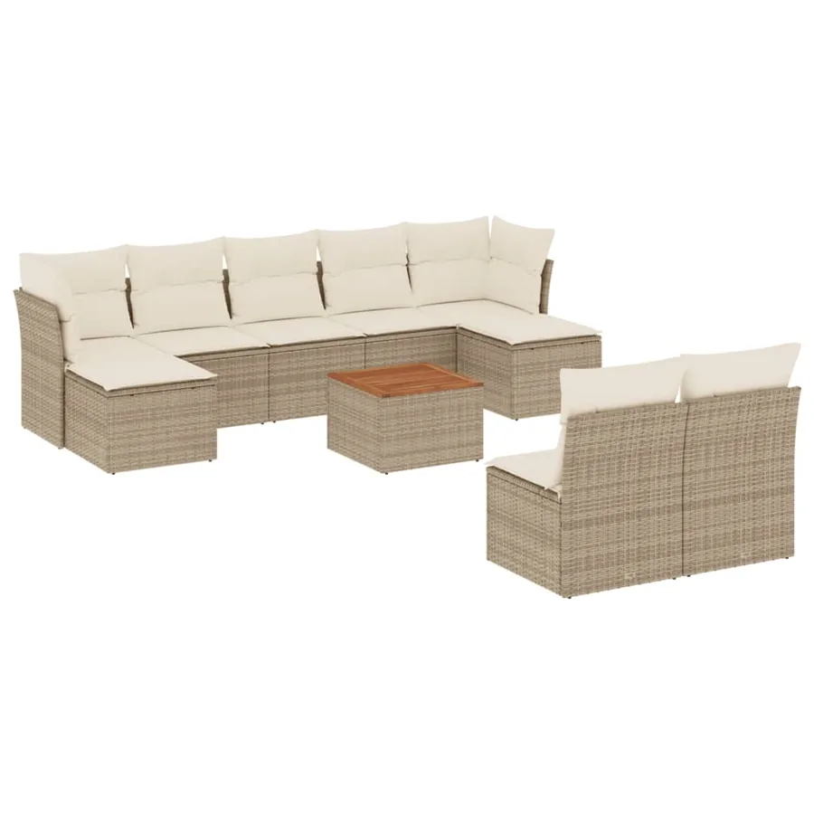 Salon de jardin avec coussins 10 pcs beige résine tressée - 2