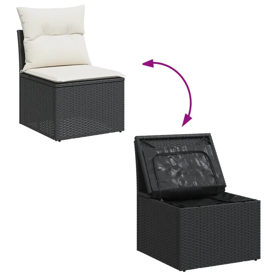 Salon de jardin 8 pcs avec coussins noir résine tressée - 9