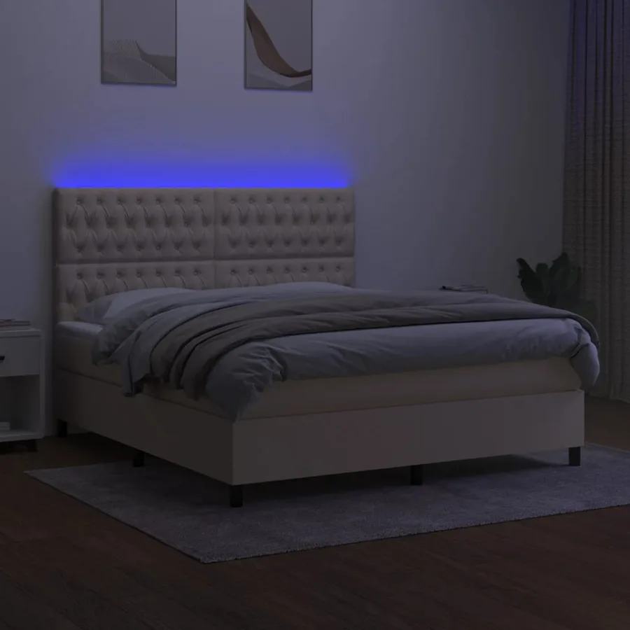 Sommier à lattes de lit et matelas et LED Crème 180x200cm Tissu - 4