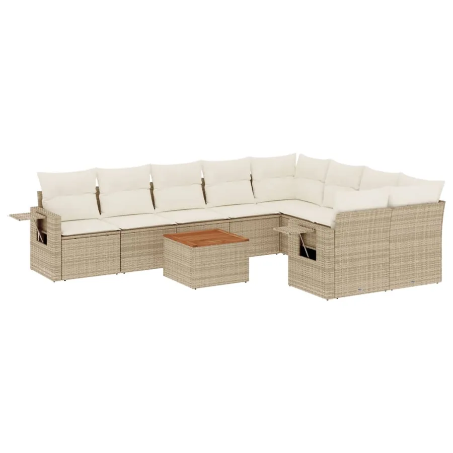 Salon de jardin avec coussins 10 pcs beige résine tressée - 2