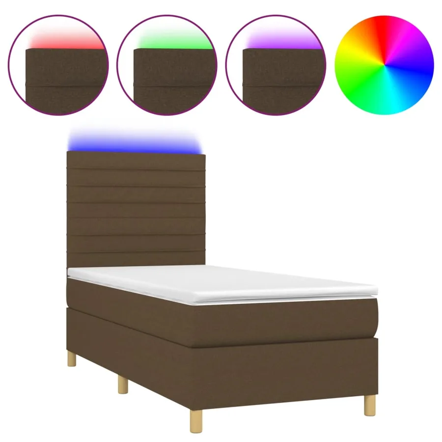 Sommier à lattes de lit et matelas et LED Marron foncé 90x200cm - 2