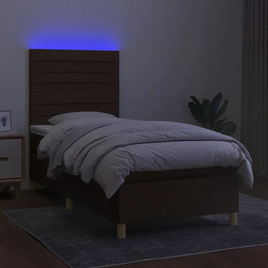 Sommier à lattes de lit et matelas et LED Marron foncé 90x200cm - 4
