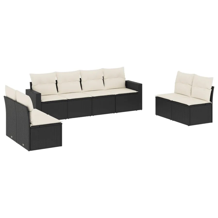 Salon de jardin 8 pcs avec coussins noir résine tressée - 2