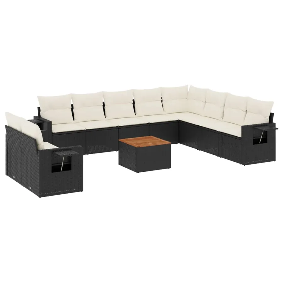 Salon de jardin 11 pcs avec coussins noir résine tressée - 2