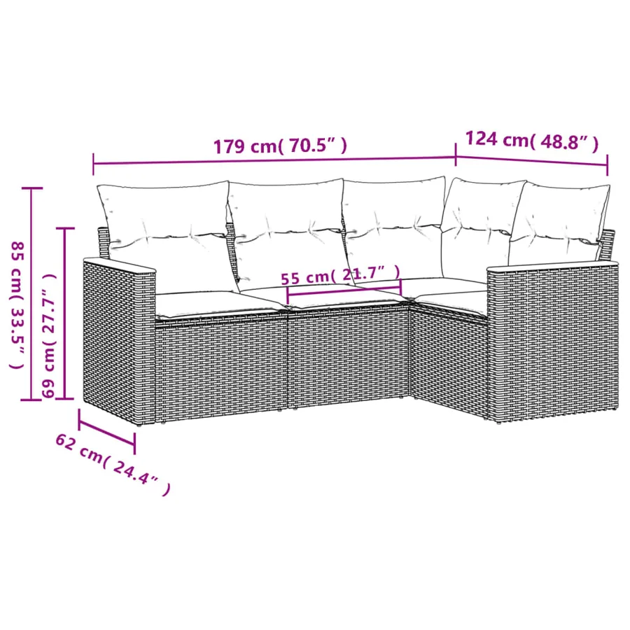 Salon de jardin avec coussins 4 pcs beige résine tressée - 3