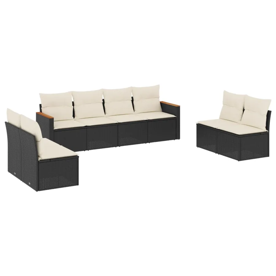 Salon de jardin 8 pcs avec coussins noir résine tressée - 2