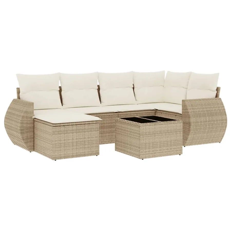 Salon de jardin avec coussins 7 pcs beige résine tressée - 2